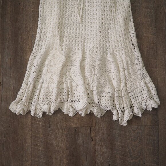 Boston Proper hippie Boho White Crochet drawstring stretch waist Skirt sz M - Picture 5 of 8
